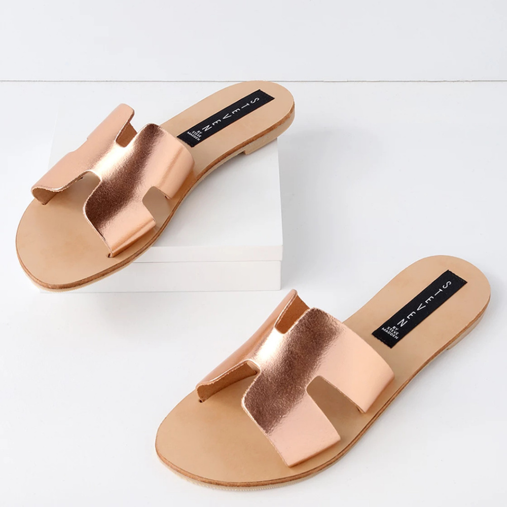 New Steven by Steve Madden Rose Gold Made in Italy Slide Sandals Size 6.5